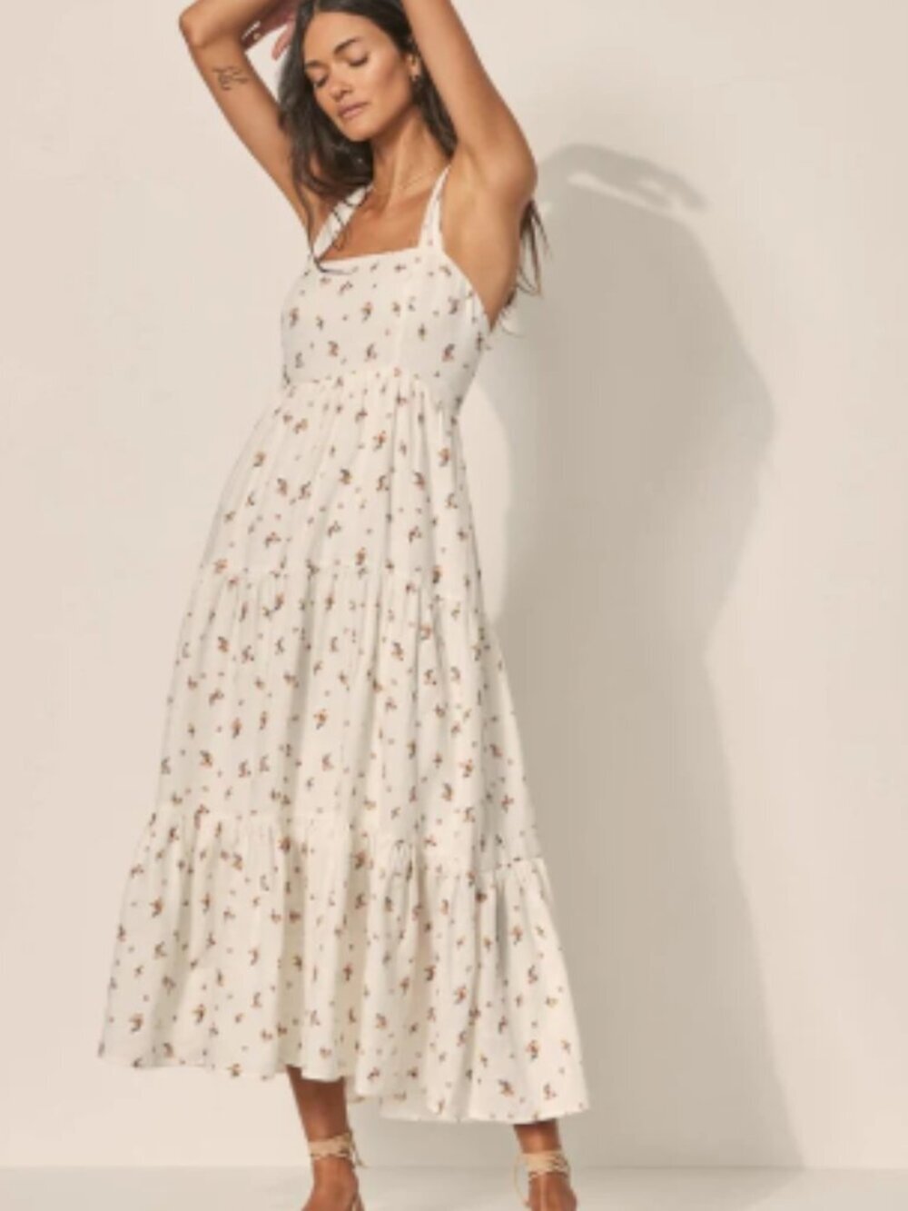 Kivari Size US 8 Daria Maxi Dress White Floral 100% Linen NEW! - Picture 2 of 10